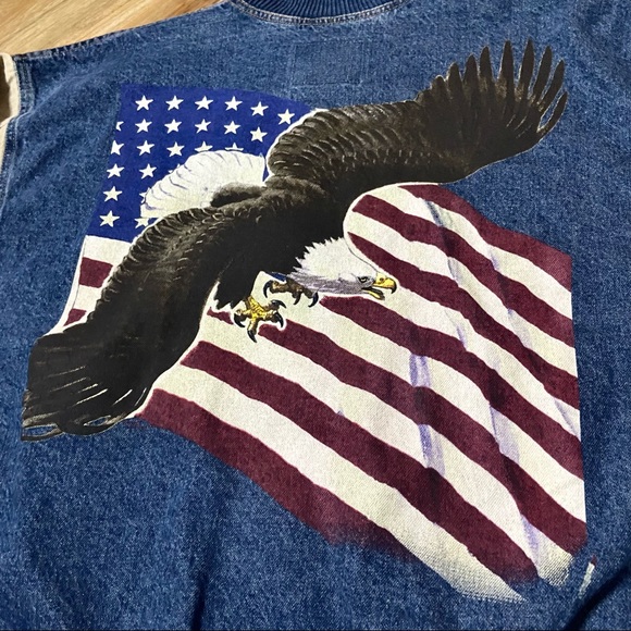 Vtg International Denim Rare Painted Eagle Jacket - Picture 9 of 9